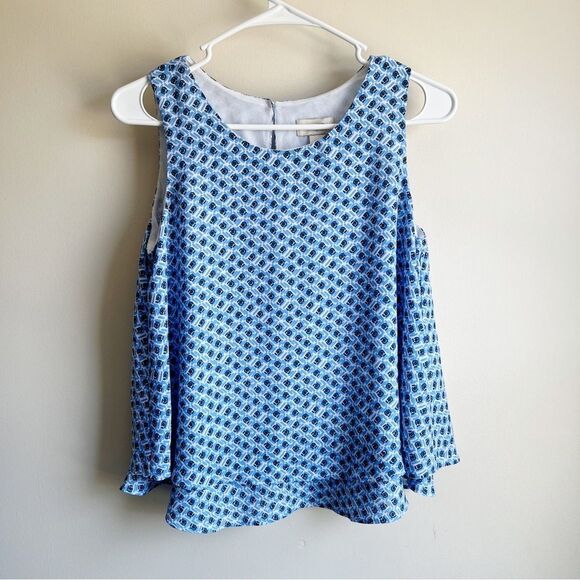 Loft Blue White Layered Sleeveless Career Blouse Tank Top - Picture 1 of 6